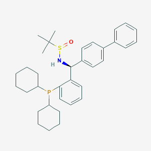 molecular formula C35H46NOPS B13642626 (R)-N-((S)-[1,1'-Biphenyl]-4-yl(2-(dicyclohexylphosphino)phenyl)methyl)-2-methylpropane-2-sulfinamide 