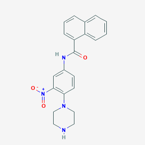 molecular formula C21H20N4O3 B13642637 N-(3-Nitro-4-(piperazin-1-yl)phenyl)-1-naphthamide 