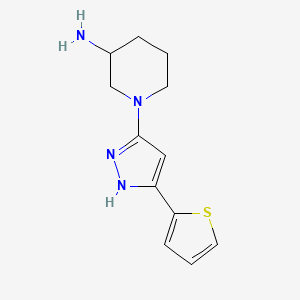 molecular formula C12H16N4S B13642741 1-(3-(thiophen-2-yl)-1H-pyrazol-5-yl)piperidin-3-amine 