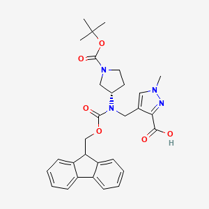 molecular formula C30H34N4O6 B13643023 4-({[(3S)-1-[(tert-butoxy)carbonyl]pyrrolidin-3-yl]({[(9H-fluoren-9-yl)methoxy]carbonyl})amino}methyl)-1-methyl-1H-pyrazole-3-carboxylic acid 