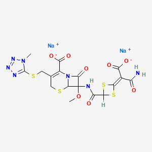 disodium;(6R,7S)-7-[[4-(2-amino-1-carboxylato-2-oxoethylidene)-1,3-dithietane-2-carbonyl]amino]-7-methoxy-3-[(1-methyltetrazol-5-yl)sulfanylmethyl]-8-oxo-5-thia-1-azabicyclo[4.2.0]oct-2-ene-2-carboxylate