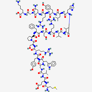 molecular formula C118H177N35O29S B13643164 (2S)-6-amino-2-[[2-[[(2S)-4-amino-2-[[(2S)-2-[[(2S)-2-[[(2S)-2-[[(2S)-2-[[(2S)-2-[[(2S)-2-[[(2S)-2-[[(2S)-2-[[(2S)-2-[[(2S)-1-[(2S)-2-[[(2S)-2-[[(2S)-2-[[(2S)-2-[[2-[[(2S)-2-[[(2S)-2-[[(2S)-2-amino-4-methylsulfanylbutanoyl]amino]-4-carboxybutanoyl]amino]-3-methylbutanoyl]amino]acetyl]amino]-3-(1H-indol-3-yl)propanoyl]amino]-3-(4-hydroxyphenyl)propanoyl]amino]-5-carbamimidamidopentanoyl]amino]-3-hydroxypropanoyl]pyrrolidine-2-carbonyl]amino]-3-phenylpropanoyl]amino]-3-hydroxypropanoyl]amino]-5-carbamimidamidopentanoyl]amino]-3-methylbutanoyl]amino]-3-methylbutanoyl]amino]-3-(1H-imidazol-4-yl)propanoyl]amino]-4-methylpentanoyl]amino]-3-(4-hydroxyphenyl)propanoyl]amino]-5-carbamimidamidopentanoyl]amino]-4-oxobutanoyl]amino]acetyl]amino]hexanoic acid 