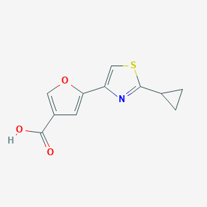 molecular formula C11H9NO3S B13643198 5-(2-Cyclopropylthiazol-4-yl)furan-3-carboxylic acid 