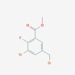 molecular formula C9H7Br2FO2 B13643833 Methyl 3-bromo-5-(bromomethyl)-2-fluorobenzoate 