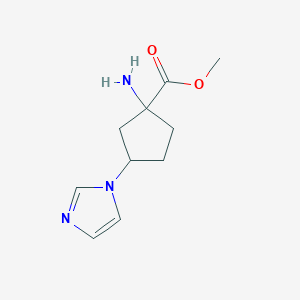 molecular formula C10H15N3O2 B13643916 Methyl 1-amino-3-(1h-imidazol-1-yl)cyclopentane-1-carboxylate 