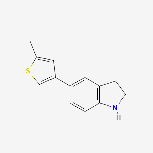 molecular formula C13H13NS B13644144 5-(5-Methylthiophen-3-yl)indoline 