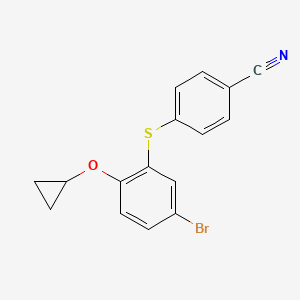 molecular formula C16H12BrNOS B13644714 4-[(5-Bromo-2-cyclopropoxyphenyl)sulfanyl]benzonitrile 