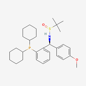 molecular formula C30H44NO2PS B13644717 (R)-N-((S)-(2-(Dicyclohexylphosphanyl)phenyl)(4-methoxyphenyl)methyl)-2-methylpropane-2-sulfinamide 