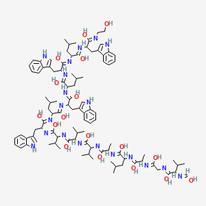 N-[1-hydroxy-1-[1-hydroxy-1-[1-hydroxy-1-[1-hydroxy-1-[1-hydroxy-1-[1-hydroxy-1-[1-hydroxy-1-[1-hydroxy-1-[1-hydroxy-1-[1-hydroxy-1-[1-hydroxy-1-(2-hydroxyethylimino)-3-(1H-indol-3-yl)propan-2-yl]imino-4-methylpentan-2-yl]imino-3-(1H-indol-3-yl)propan-2-yl]imino-4-methylpentan-2-yl]imino-3-(1H-indol-3-yl)propan-2-yl]imino-4-methylpentan-2-yl]imino-3-(1H-indol-3-yl)propan-2-yl]imino-3-methylbutan-2-yl]imino-3-methylbutan-2-yl]imino-3-methylbutan-2-yl]iminopropan-2-yl]-2-[[1-hydroxy-2-[[1-hydroxy-2-[[1-hydroxy-2-(hydroxymethylideneamino)-3-methylbutylidene]amino]ethylidene]amino]propylidene]amino]-4-methylpentanimidic acid