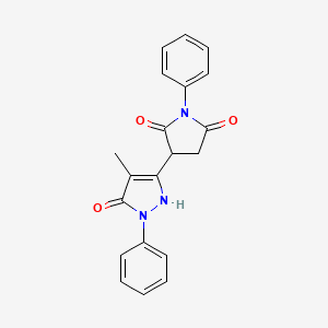 molecular formula C20H17N3O3 B13645003 Pyrrolidine-2,5-dione, 3-(5-hydroxy-4-methyl-1-phenyl-1H-pyrazol-3-yl)-1-phenyl- CAS No. 907988-40-3