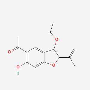 molecular formula C15H18O4 B13645499 1-(3-Ethoxy-6-hydroxy-2-prop-1-en-2-yl-2,3-dihydro-1-benzofuran-5-yl)ethanone 