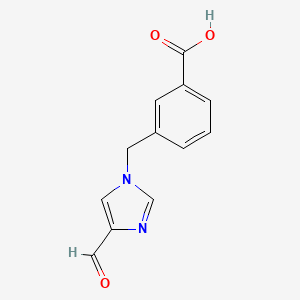 molecular formula C12H10N2O3 B13646069 3-((4-Formyl-1H-imidazol-1-yl)methyl)benzoic acid 