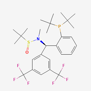 molecular formula C28H38F6NOPS B13646388 (R)-N-((R)-(3,5-Bis(trifluoromethyl)phenyl)(2-(di-tert-butylphosphanyl)phenyl)methyl)-N,2-dimethylpropane-2-sulfinamide 