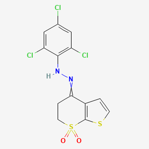 molecular formula C13H9Cl3N2O2S2 B1364651 2,4,6-trichloro-N-[(7,7-dioxo-5,6-dihydrothieno[2,3-b]thiopyran-4-ylidene)amino]aniline 