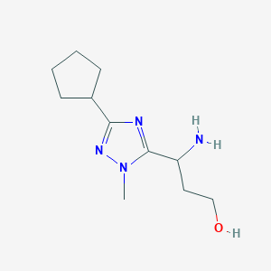 molecular formula C11H20N4O B13646600 3-Amino-3-(3-cyclopentyl-1-methyl-1h-1,2,4-triazol-5-yl)propan-1-ol 