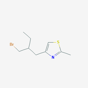 molecular formula C9H14BrNS B13646676 4-(2-(Bromomethyl)butyl)-2-methylthiazole 