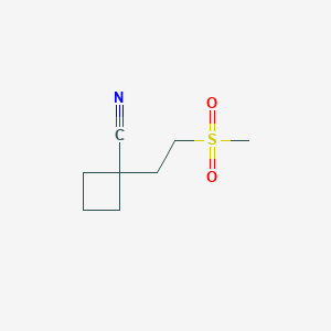 molecular formula C8H13NO2S B13647142 1-(2-Methanesulfonylethyl)cyclobutane-1-carbonitrile 