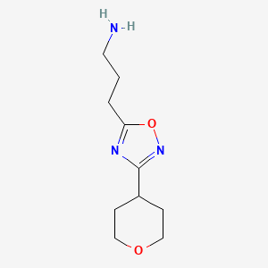 molecular formula C10H17N3O2 B13647173 3-(3-(Tetrahydro-2h-pyran-4-yl)-1,2,4-oxadiazol-5-yl)propan-1-amine 