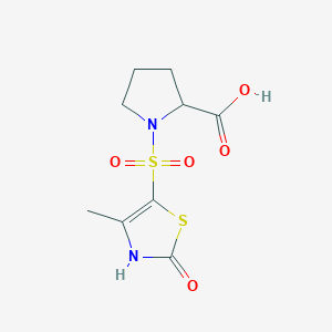 molecular formula C9H12N2O5S2 B13647193 1-[(4-Methyl-2-oxo-2,3-dihydro-1,3-thiazol-5-yl)sulfonyl]pyrrolidine-2-carboxylic acid 