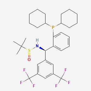 molecular formula C31H40F6NOPS B13647231 (R)-N-((R)-(3,5-Bis(trifluoromethyl)phenyl)(2-(dicyclohexylphosphino)phenyl)methyl)-2-methylpropane-2-sulfinamide 