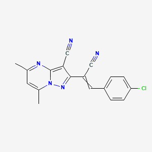 molecular formula C18H12ClN5 B1364745 2-[2-(4-Chlorophenyl)-1-cyanovinyl]-5,7-dimethylpyrazolo[1,5-a]pyrimidine-3-carbonitrile 