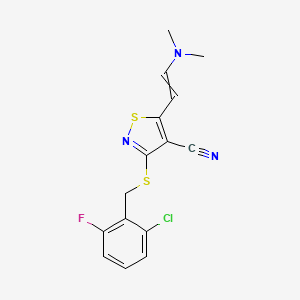 molecular formula C15H13ClFN3S2 B1364756 3-[(2-Chloro-6-fluorobenzyl)sulfanyl]-5-[2-(dimethylamino)vinyl]-4-isothiazolecarbonitrile 