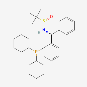 molecular formula C30H44NOPS B13647756 (R)-N-((R)-(2-(Dicyclohexylphosphanyl)phenyl)(o-tolyl)methyl)-2-methylpropane-2-sulfinamide 