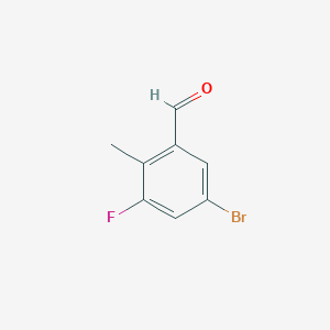 molecular formula C8H6BrFO B13647918 5-Bromo-3-fluoro-2-methylbenzaldehyde 