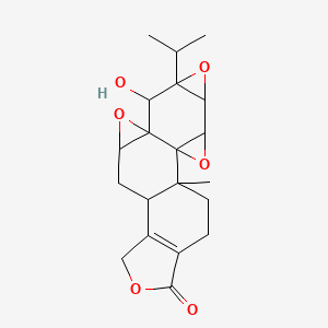 molecular formula C20H24O6 B13648025 8-hydroxy-1-methyl-7-propan-2-yl-3,6,10,16-tetraoxaheptacyclo[11.7.0.02,4.02,9.05,7.09,11.014,18]icos-14(18)-en-17-one 