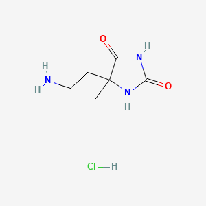 molecular formula C6H12ClN3O2 B13648042 5-(2-Aminoethyl)-5-methylimidazolidine-2,4-dionehydrochloride 