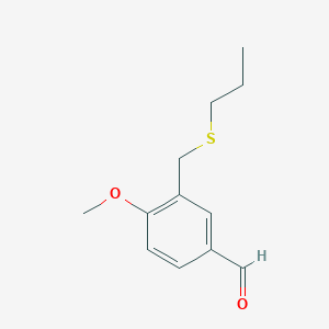 molecular formula C12H16O2S B13648118 4-Methoxy-3-((propylthio)methyl)benzaldehyde 