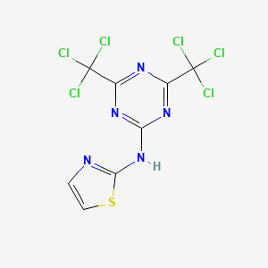 molecular formula C8H3Cl6N5S B13648123 N-[4,6-bis(trichloromethyl)-1,3,5-triazin-2-yl]-1,3-thiazol-2-amine CAS No. 30356-69-5