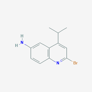 molecular formula C12H13BrN2 B13649582 2-Bromo-4-isopropylquinolin-6-amine 