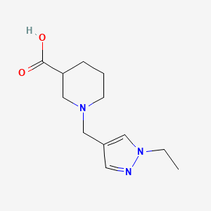 molecular formula C12H19N3O2 B13649634 1-[(1-Ethyl-1H-pyrazol-4-YL)methyl]piperidine-3-carboxylic acid 