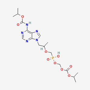 molecular formula C18H28N5O9P B13650339 1-[6-(Propan-2-yloxycarbonylamino)purin-9-yl]propan-2-yloxymethyl-(propan-2-yloxycarbonyloxymethoxy)phosphinic acid 