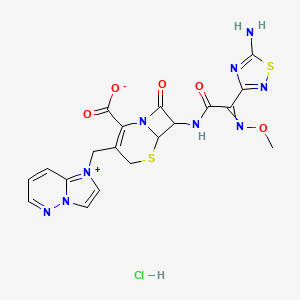 molecular formula C19H18ClN9O5S2 B13651832 7-[[2-(5-amino-1,2,4-thiadiazol-3-yl)-2-methoxyiminoacetyl]amino]-3-(imidazo[1,2-b]pyridazin-1-ium-1-ylmethyl)-8-oxo-5-thia-1-azabicyclo[4.2.0]oct-2-ene-2-carboxylate;hydrochloride 