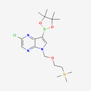 molecular formula C18H29BClN3O3Si B13652281 2-Chloro-7-(4,4,5,5-tetramethyl-1,3,2-dioxaborolan-2-yl)-5-((2-(trimethylsilyl)ethoxy)methyl)-5H-pyrrolo[2,3-b]pyrazine 