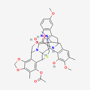 molecular formula C41H44N4O10S B13652327 (5,12-dihydroxy-6,6'-dimethoxy-7,21,30-trimethyl-27-oxospiro[17,19,28-trioxa-24-thia-13,30-diazaheptacyclo[12.9.6.13,11.02,13.04,9.015,23.016,20]triaconta-4(9),5,7,15,20,22-hexaene-26,1'-2,3,4,9-tetrahydropyrido[3,4-b]indole]-22-yl) acetate 