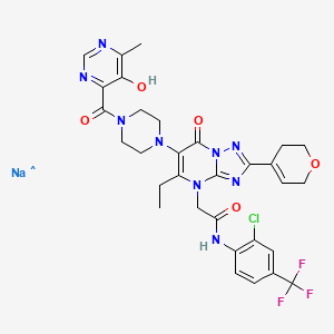 molecular formula C31H31ClF3N9NaO5 B13652371 N-(2-Chloro-4-(trifluoromethyl)phenyl)-2-(2-(3,6-dihydro-2H-pyran-4-yl)-5-ethyl-6-(4-(5-hydroxy-6-methylpyrimidine-4-carbonyl)piperazin-1-yl)-7-oxo-[1,2,4]triazolo[1,5-a]pyrimidin-4(7H)-yl)acetamide, sodium salt 