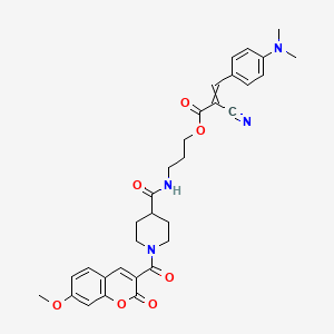 molecular formula C32H34N4O7 B13652767 3-[[1-(7-Methoxy-2-oxochromene-3-carbonyl)piperidine-4-carbonyl]amino]propyl 2-cyano-3-[4-(dimethylamino)phenyl]prop-2-enoate 