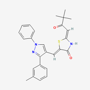 molecular formula C26H25N3O2S B13653050 (2Z,5Z)-2-(3,3-Dimethyl-2-oxobutylidene)-5-((1-phenyl-3-(m-tolyl)-1H-pyrazol-4-yl)methylene)thiazolidin-4-one 