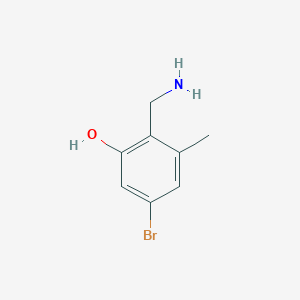 molecular formula C8H10BrNO B13654185 2-(Aminomethyl)-5-bromo-3-methylphenol 