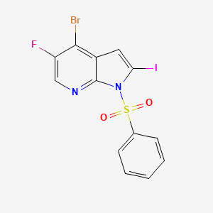 molecular formula C13H7BrFIN2O2S B13654530 4-Bromo-5-fluoro-2-iodo-1-(phenylsulfonyl)-1H-pyrrolo[2,3-b]pyridine 