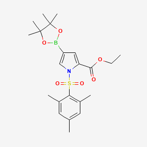 molecular formula C22H30BNO6S B13654884 Ethyl 1-(mesitylsulfonyl)-4-(4,4,5,5-tetramethyl-1,3,2-dioxaborolan-2-yl)-1H-pyrrole-2-carboxylate 