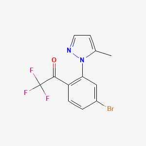 molecular formula C12H8BrF3N2O B13655105 1-(4-Bromo-2-(5-methyl-1H-pyrazol-1-yl)phenyl)-2,2,2-trifluoroethanone 