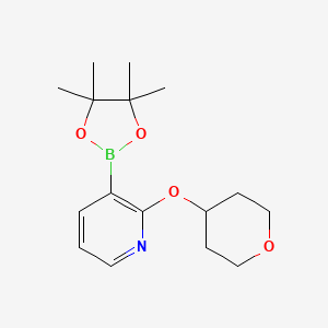 molecular formula C16H24BNO4 B13655434 2-((Tetrahydro-2H-pyran-4-yl)oxy)-3-(4,4,5,5-tetramethyl-1,3,2-dioxaborolan-2-yl)pyridine 