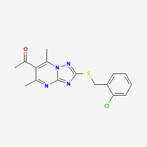 B1365578 1-{2-[(2-Chlorobenzyl)thio]-5,7-dimethyl-[1,2,4]triazolo[1,5-a]pyrimidin-6-yl}ethanone CAS No. 886152-78-9