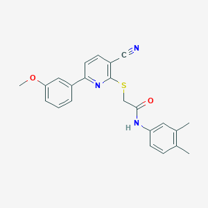 2-[3-cyano-6-(3-methoxyphenyl)pyridin-2-yl]sulfanyl-N-(3,4-dimethylphenyl)acetamide