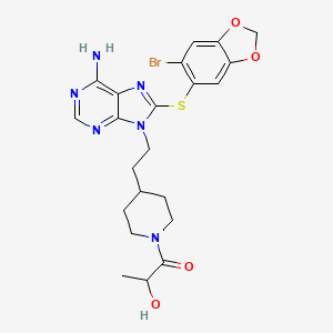 1-[4-[2-[6-Amino-8-[(6-bromo-1,3-benzodioxol-5-yl)sulfanyl]purin-9-yl]ethyl]piperidin-1-yl]-2-hydroxypropan-1-one