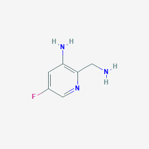 molecular formula C6H8FN3 B13656944 2-(Aminomethyl)-5-fluoropyridin-3-amine 